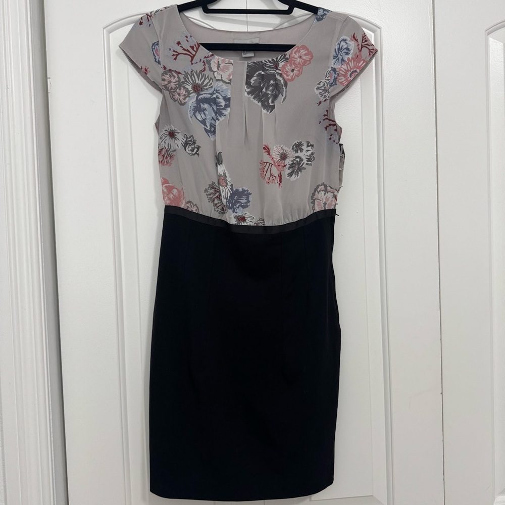 H&M Floral Cap Sleeve Midi Dress - Gray and Black
